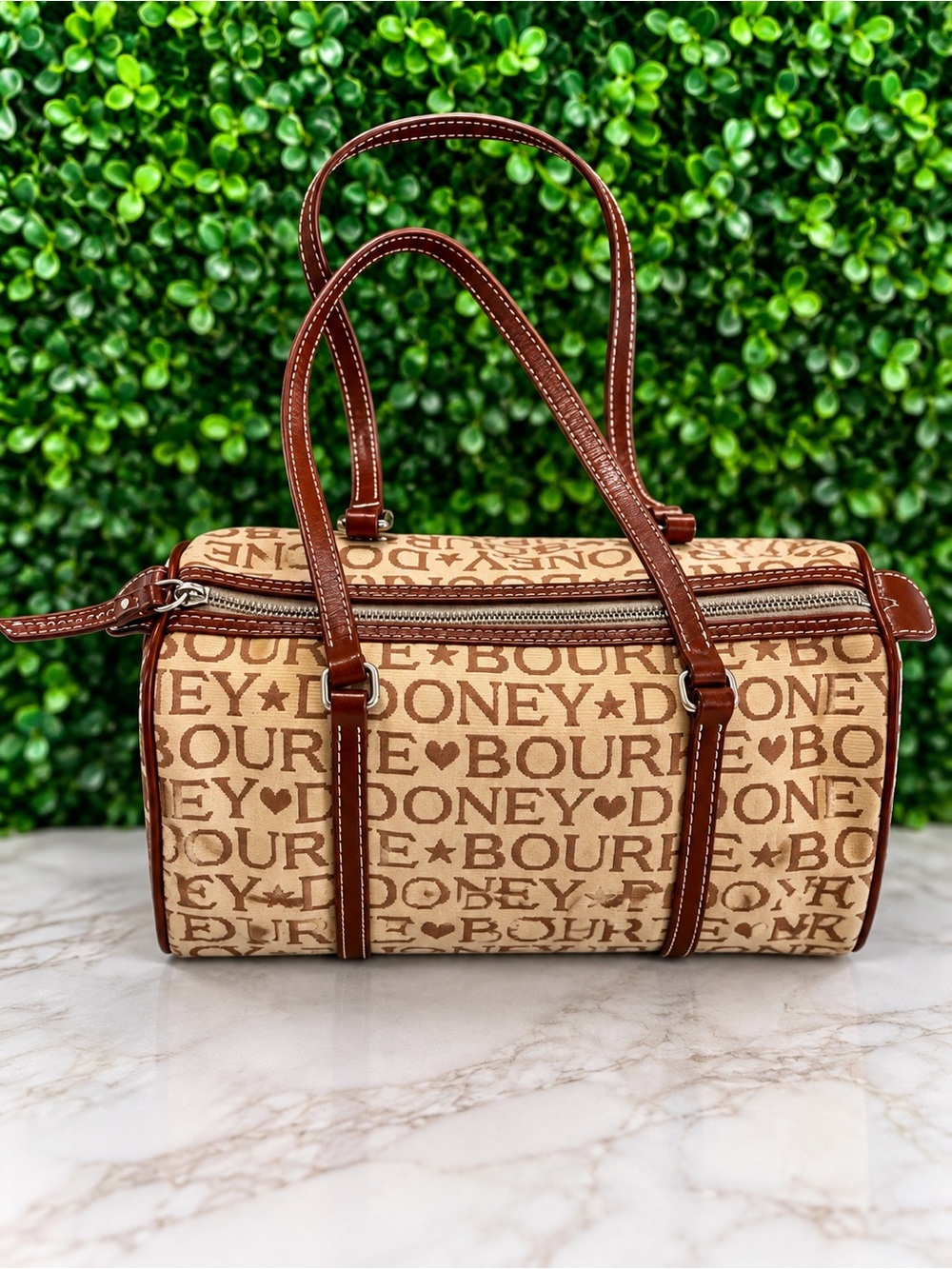Vintage Dooney & Bourke Barrel Bag Cream/Tan w/Brown Leather Trim